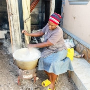 Our charity cook making posho for dinner